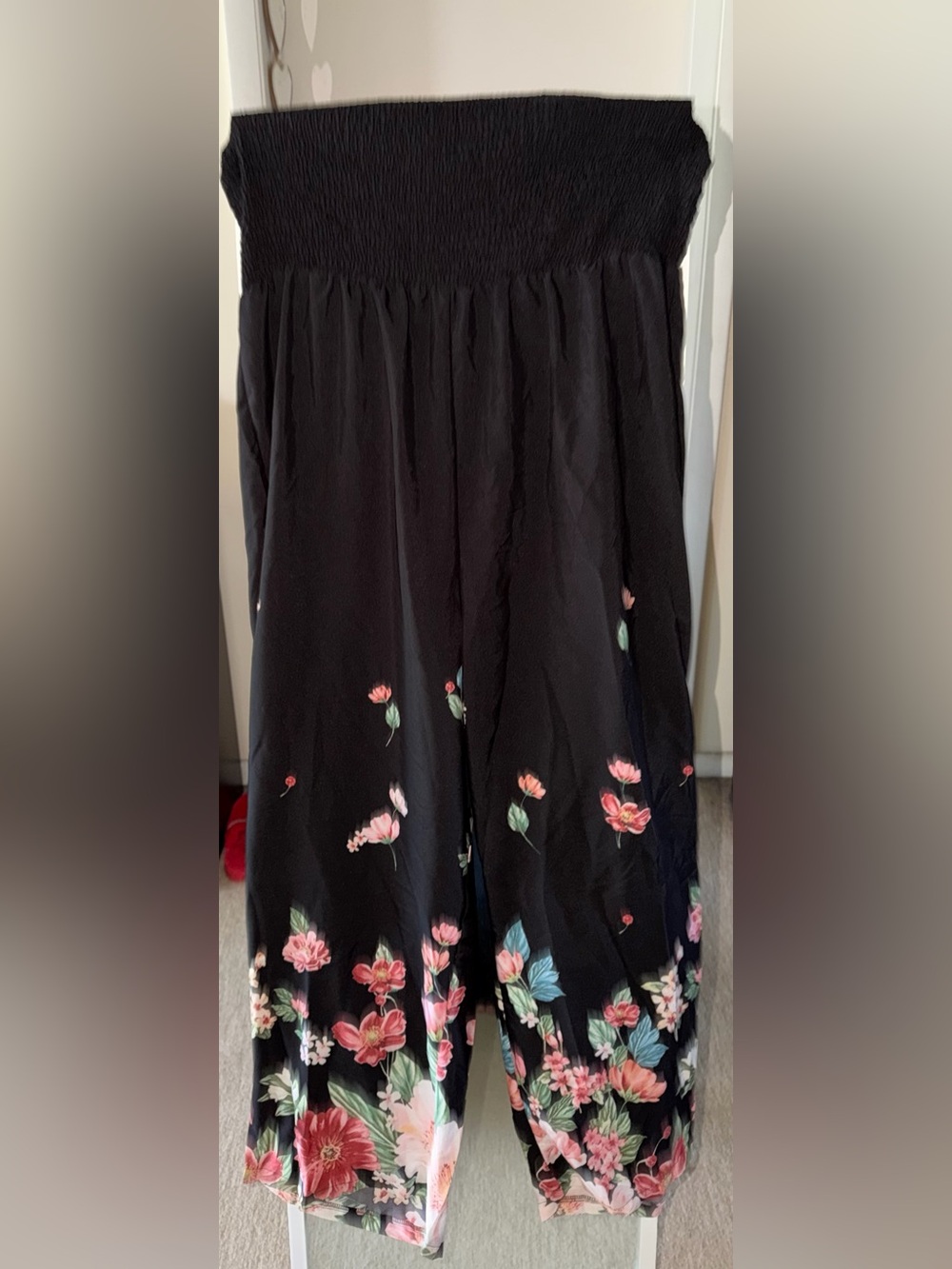 SHEIN Black with Pink Floral Accents Strapless Jumpsuit SUMMER!